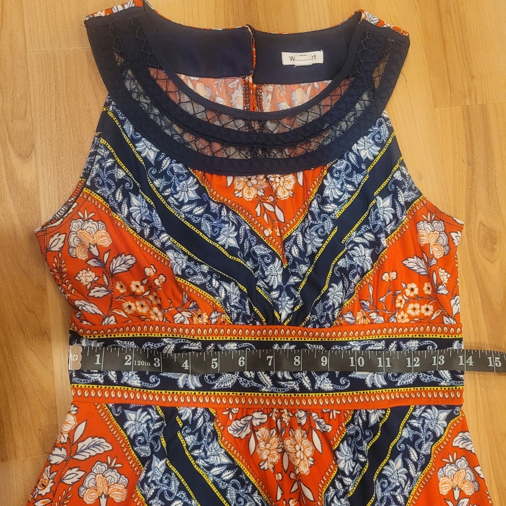 Beautiful Orange and Blue Patterned Women's Dress Size S - Picture 4 of 10